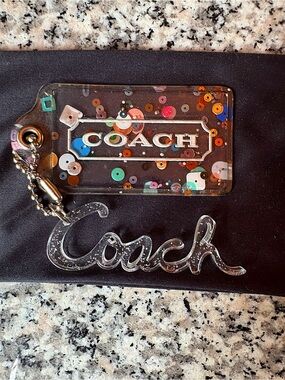 ♥️💖 Coach XL Vintage Hang Tags Translucent Cokorful Glitter & Script Silver Ball